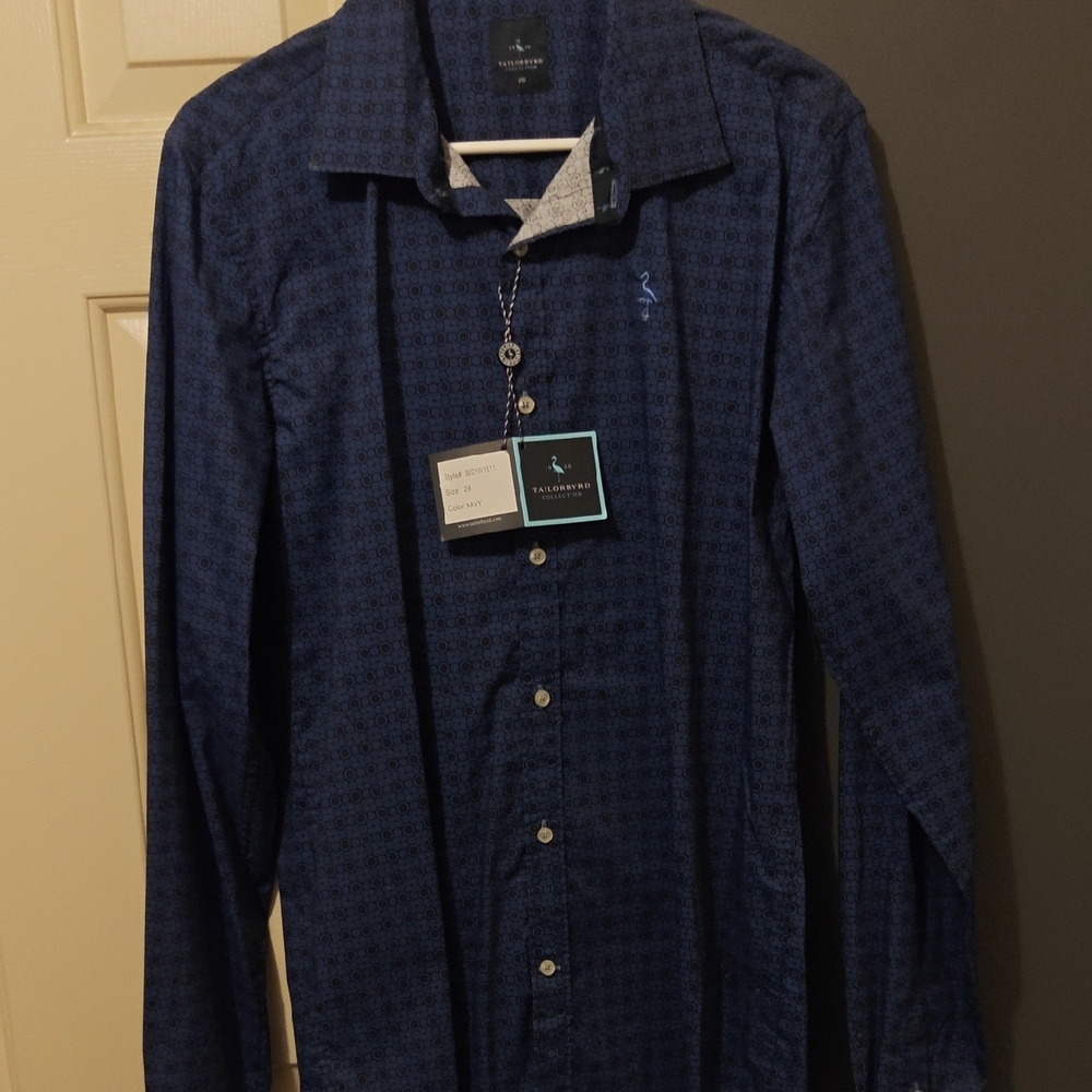 Tailorbyrd Men's Dark Blue Geometric Button-Up Shirt